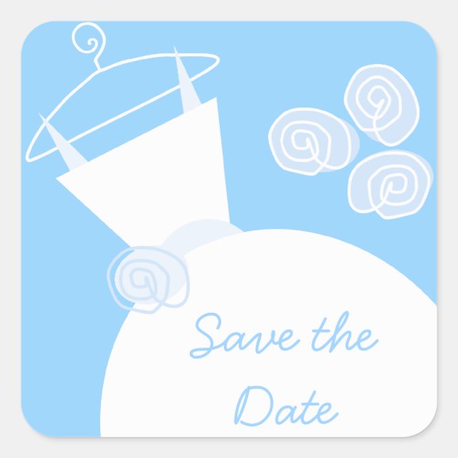 Wedding Gown Blue 'Save the Date' sticker square (Front)