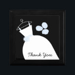 Wedding Gown Blue 'Thank You' black gift box<br><div class="desc">Pretty bridal themed gift box in shades of blue featuring a stylised wedding gown and flowers on a black background. A customizable design for you to personalise with your own text,  pictures and ideas. Artwork created by Jess Perry.</div>