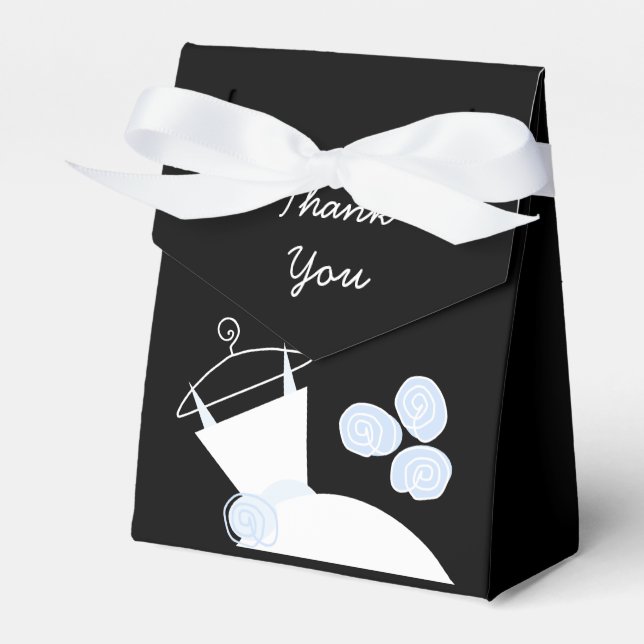 Wedding Gown Blue 'Thank You' black tent Favor Boxes (Front Side)