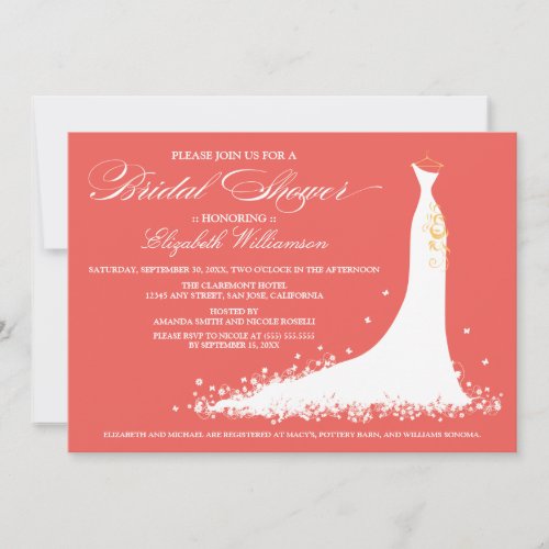 Wedding Gown Bridal Party Invitation (coral)