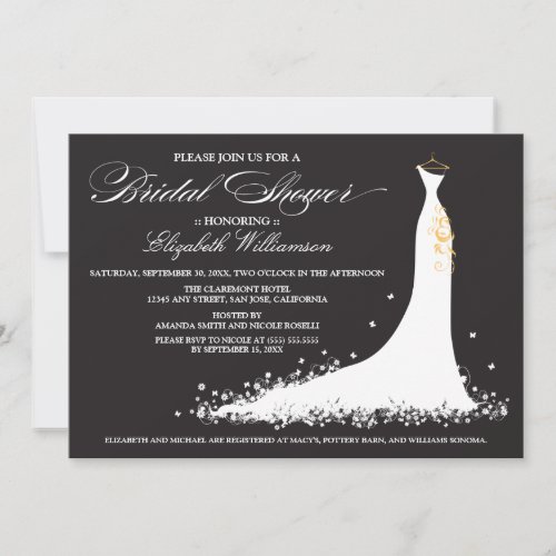 Wedding Gown Bridal Party Invitation (ebony)