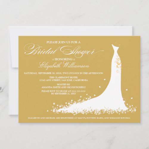 Wedding Gown Bridal Party Invitation (gold)