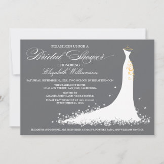 Wedding Gown Bridal Party Invitation (grey)