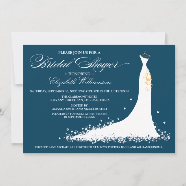 Wedding Gown Bridal Party Invitation (navy) (Front)
