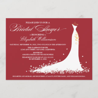 Wedding Gown Bridal Party Invitation (red)