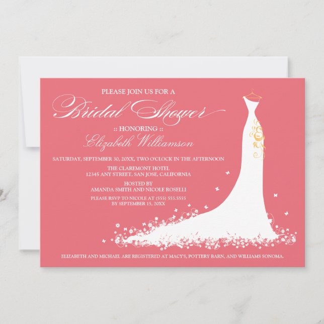 Wedding Gown Bridal Party Invitation (rose) (Front)