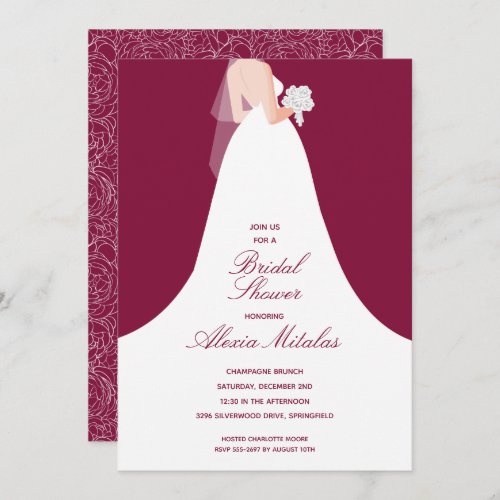 Wedding Gown Bridal Shower Cranberry Invitation