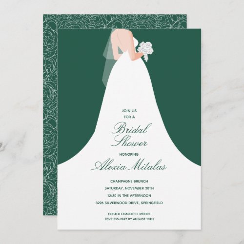 Wedding Gown Bridal Shower Emerald Invitation