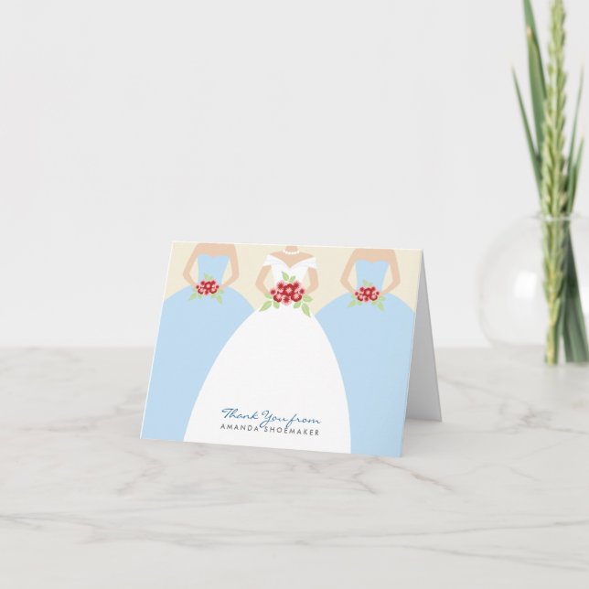 Wedding Gown Bridal Shower Thank You Card (blue) (Front)