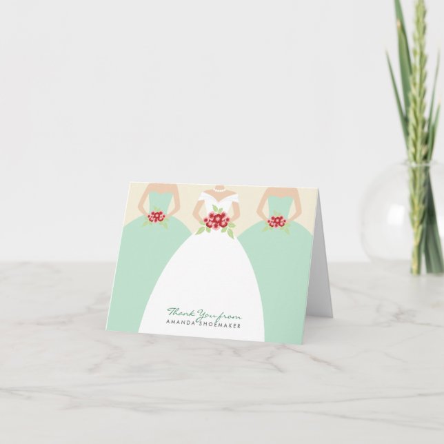 Wedding Gown Bridal Shower Thank You Card (mint) (Front)