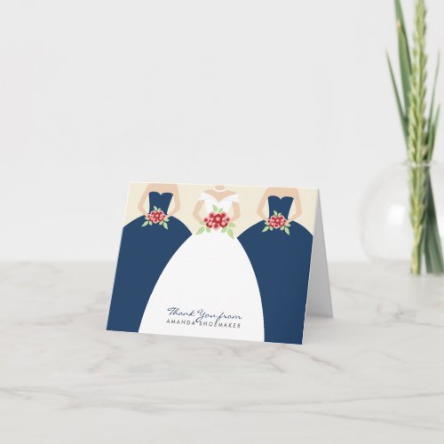 Wedding Gown Bridal Shower Thank You Card navy