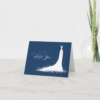 Wedding Gown Bridal Shower Thank You Card (navy)