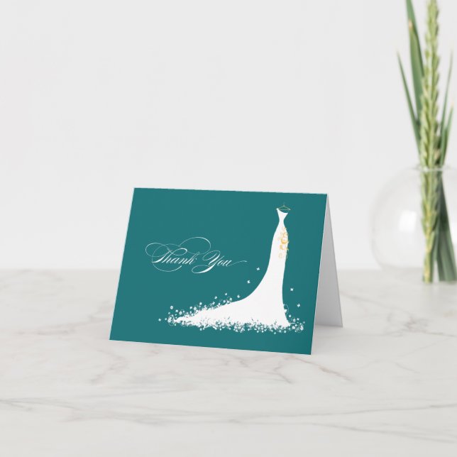 Wedding Gown Bridal Shower Thank You Card (ocean) (Front)