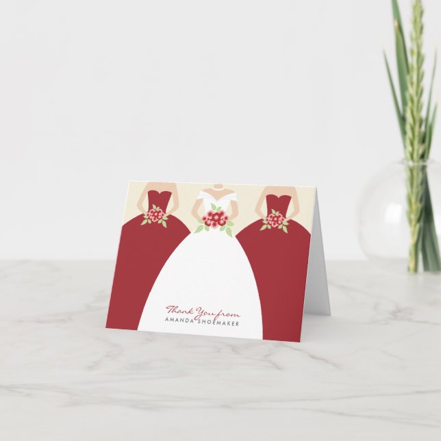 Wedding Gown Bridal Shower Thank You Card (red) (Front)