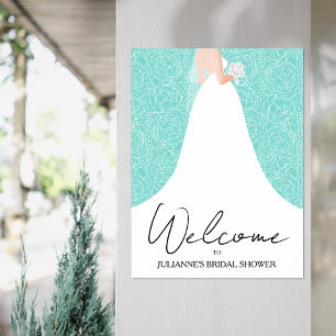 Wedding Gown Bridal Shower Turquoise Welcome Poster