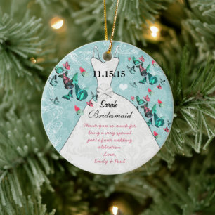 Wedding Gown Bridesmaid Butterfly Choose Color Ceramic Ornament