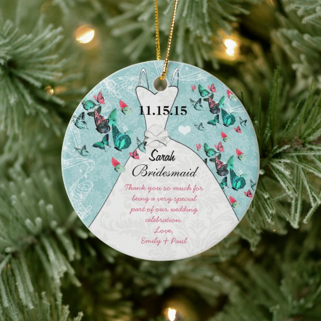 Wedding Gown Bridesmaid Butterfly Choose Color Ceramic Ornament (Tree)
