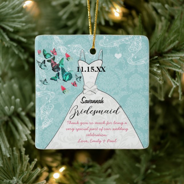 Wedding Gown Bridesmaid Butterfly Choose Color Ceramic Ornament (Tree)