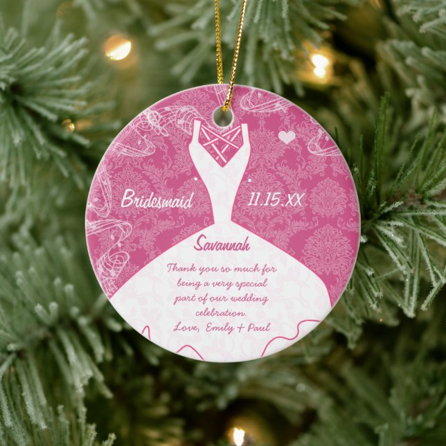 Wedding Gown Bridesmaid Choose Background Color Ceramic Ornament (Tree)
