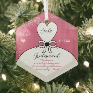 Wedding Gown Bridesmaid Wedding- You Choose Color Glass Ornament
