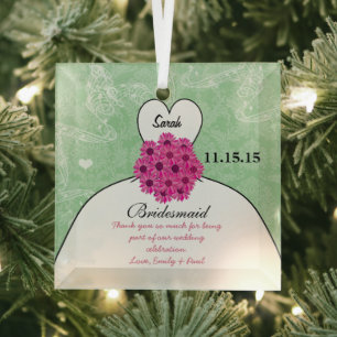 Wedding Gown Bridesmaid Wedding- You Choose Color Glass Ornament