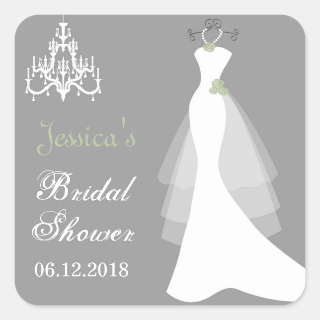 Wedding gown, chandelier Bridal Shower Sticker (Front)