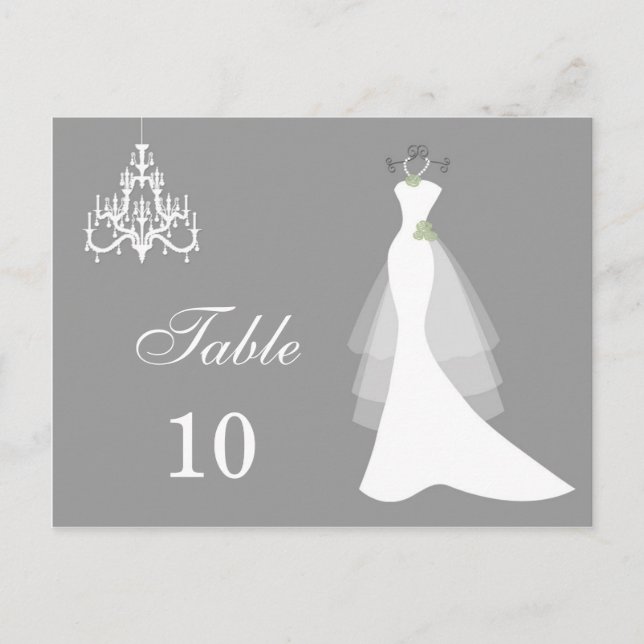 Wedding gown, chandelier on grey Table number (Front)