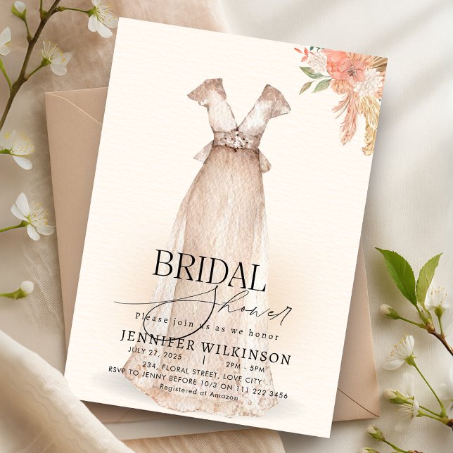 Wedding Gown Dress Fall Floral Bridal Shower Invitation (Wedding Gown Dress Fall Floral Bridal Shower Invitation)