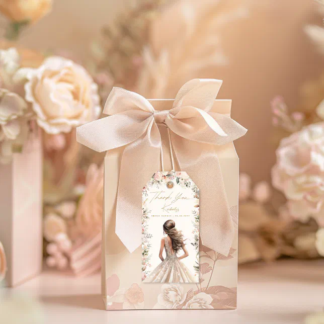 Wedding Gown Dress Floral Bridal Shower Favor Gift Tags | Zazzle