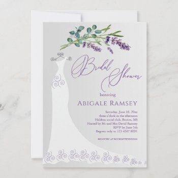 Wedding Gown Lavender Eucalyptus Bridal Shower Invitation by IrinaFraser at Zazzle