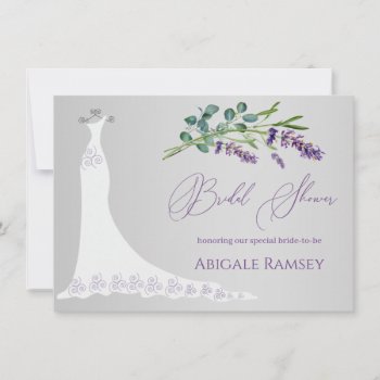 Wedding Gown Lavender Eucalyptus Bridal Shower Invitation by IrinaFraser at Zazzle
