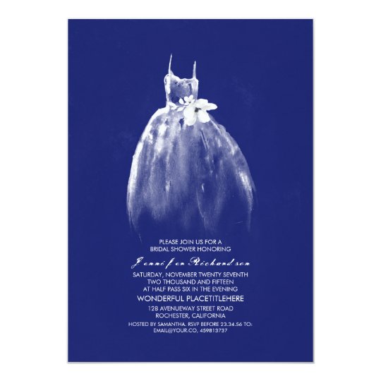 Wedding Gown Navy Bridal Shower Invitations