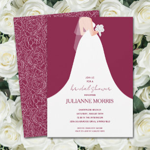 Wedding Gown on Cranberry Bridal Shower Invitation