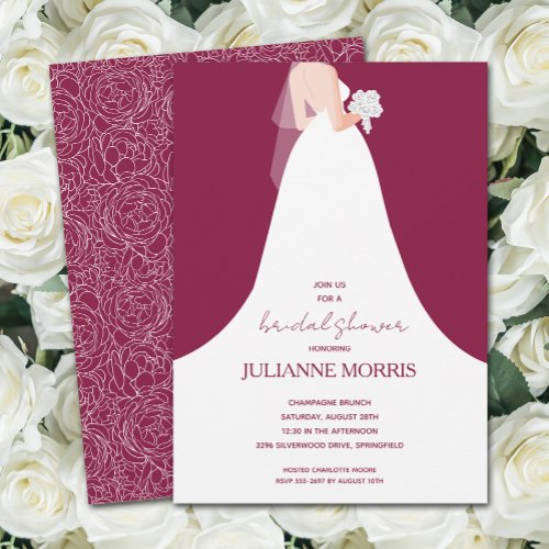 Wedding Gown on Cranberry Bridal Shower Invitation