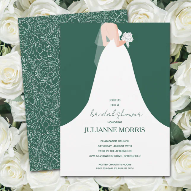 Wedding Gown on Emerald Green Bridal Shower Invitation Zazzle