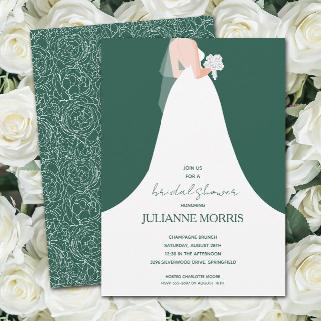 Wedding Gown on Emerald Green Bridal Shower Invitation (Creator Uploaded)