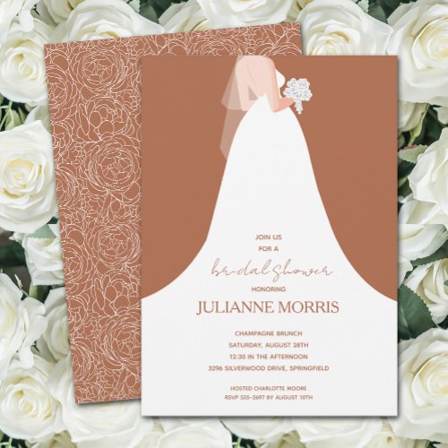 Wedding Gown on Terracotta Bridal Shower Invitation