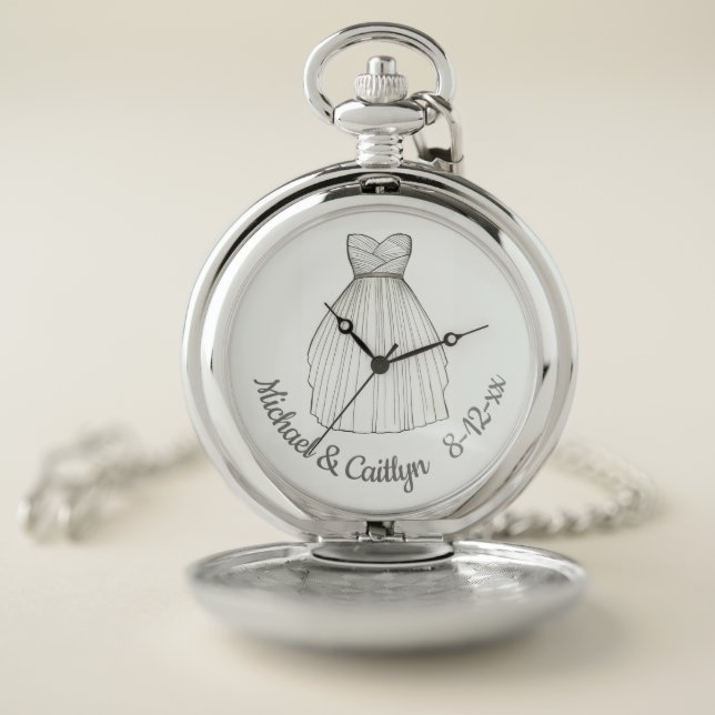 Wedding Gown Personalized Bridal Party Shower Gift Pocket Watch (Inside)