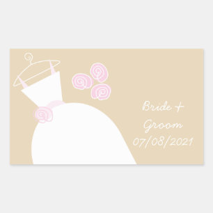 Wedding Gown Pink Beige 'Bride and Groom' Rectangular Sticker