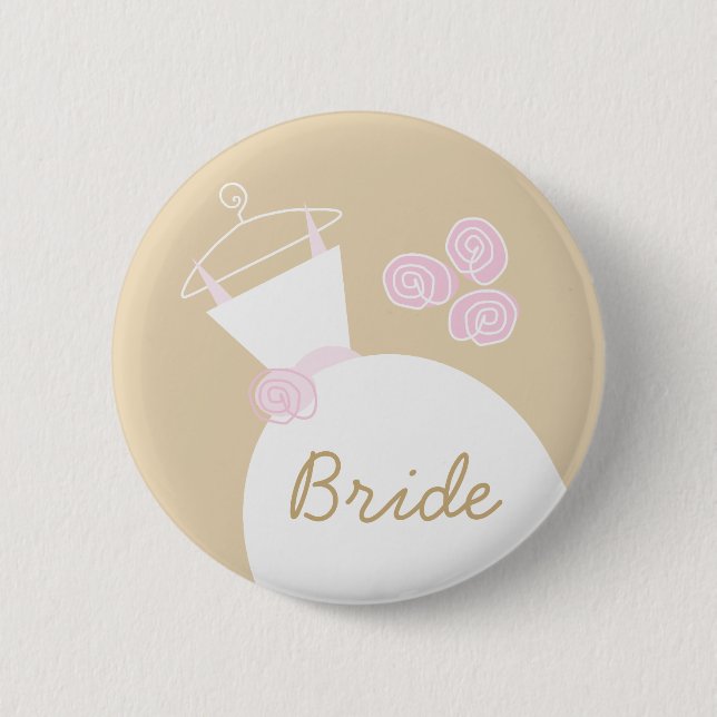 Wedding Gown Pink Beige 'Bride' button (Front)