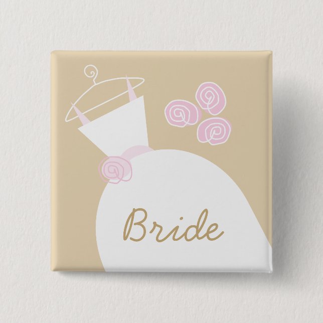 Wedding Gown Pink Beige 'Bride' square Button (Front)