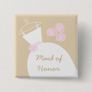 Wedding Gown Pink Beige 'Maid of Honor' square Button