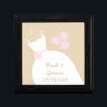 Wedding Gown Pink Beige 'Names Date' gift box<br><div class="desc">Pretty bridal themed gift box in shades of pink,  beige and white featuring a stylised wedding gown and flowers. A customizable design for you to personalise with your own text,  pictures and ideas. Artwork created by Jess Perry.</div>