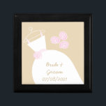 Wedding Gown Pink Beige 'Names Date' gift box<br><div class="desc">Pretty bridal themed gift box in shades of pink,  beige and white featuring a stylised wedding gown and flowers. A customizable design for you to personalise with your own text,  pictures and ideas. Artwork created by Jess Perry.</div>