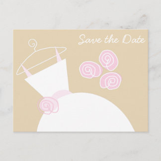 Wedding Gown Pink Beige Save the Date horizontal Announcement Postcard