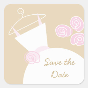 Wedding Gown Pink Beige 'Save the Date' square Sticker