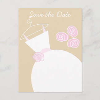 Wedding Gown Pink Beige Save the Date vertical Announcement Postcard
