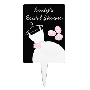 Wedding Gown Pink 'Bridal Shower' black Cake Topper