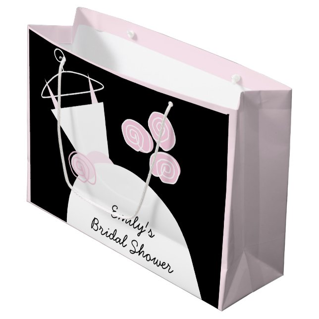 Wedding Gown Pink Bridal Shower black pastel large Gift Bag (Front Angled)