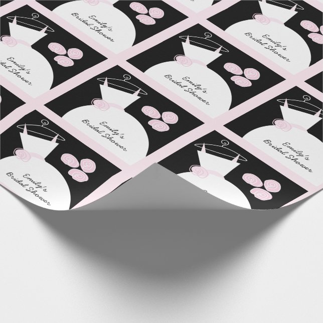 Wedding Gown Pink 'Bridal Shower' black pastel Wrapping Paper (Corner)